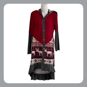 CAMISA High-Low Long Sleeve Medium Hooded Reindeer Dress